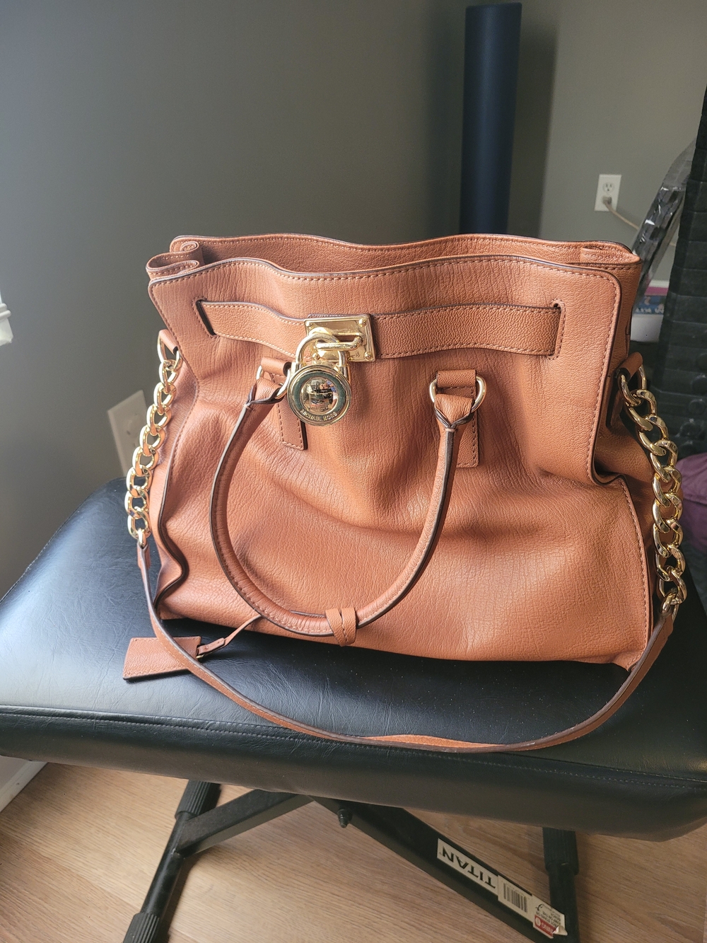 Michael Kors Tan Leather Shoulder Tote with Gold Hardware